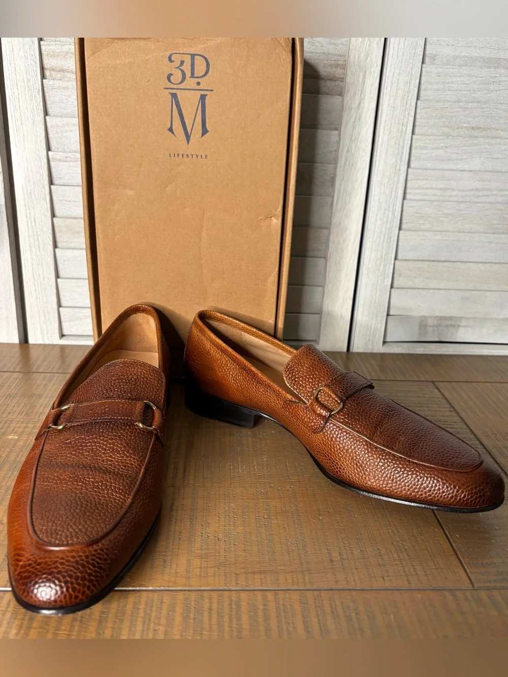 3DM Lifestyle Lorenzo Cognac Brown Pebble Grain Leather Bit Loafers US Men's 11